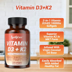 Luckycare D3 K2 Vitamin, 10000 IU Vitamin D3 + 200mcg Vitamin K2 MK-7