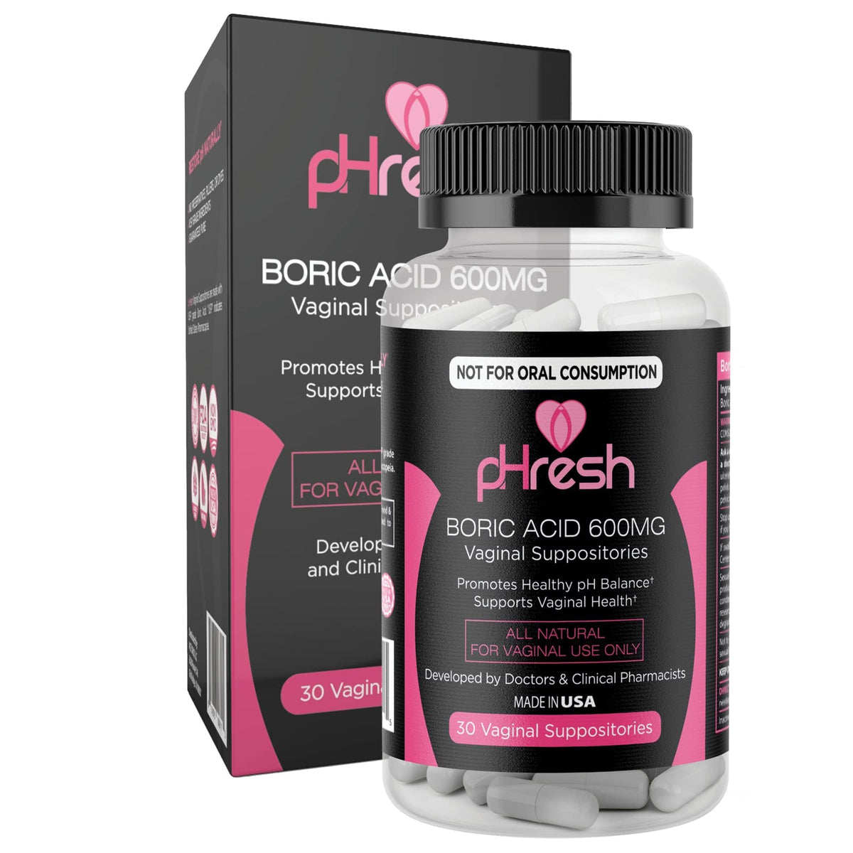 ACE NUTRITION pHresh Boric Acid Suppositories for Vaginal Health - 30 Count