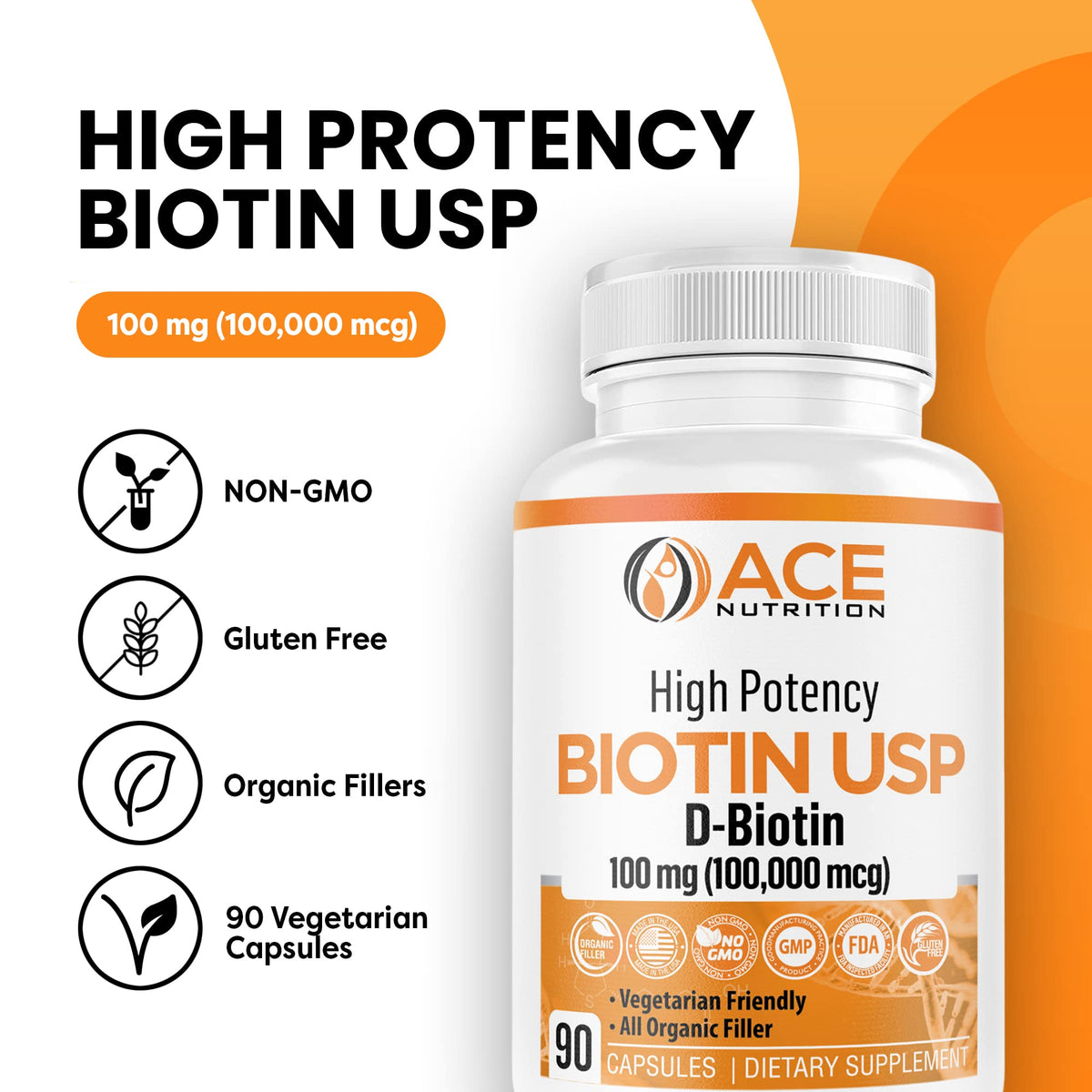 ACE NUTRITION High Potency Biotin USP 100mg - 270 Capsules - image 2