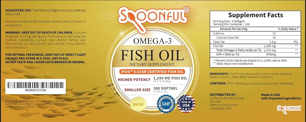 Spoonful Mini Omega 3 Fish Oil iFOS Certified - 300 Softgels - image 3