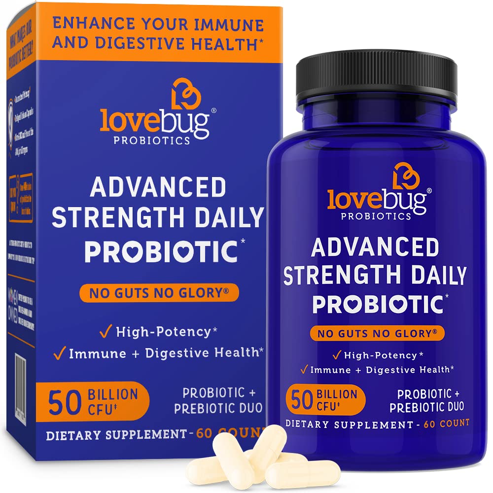 LOVEBUG Probiotic and Prebiotic Digestive Health Supplement - 60 Capsules