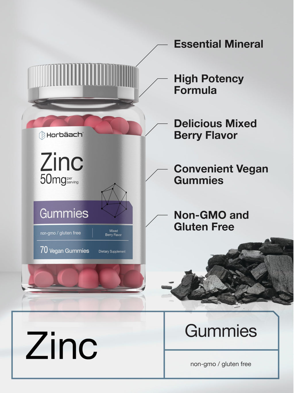 Horbäach Zinc Gummies 50mg - 70 Count - image 4