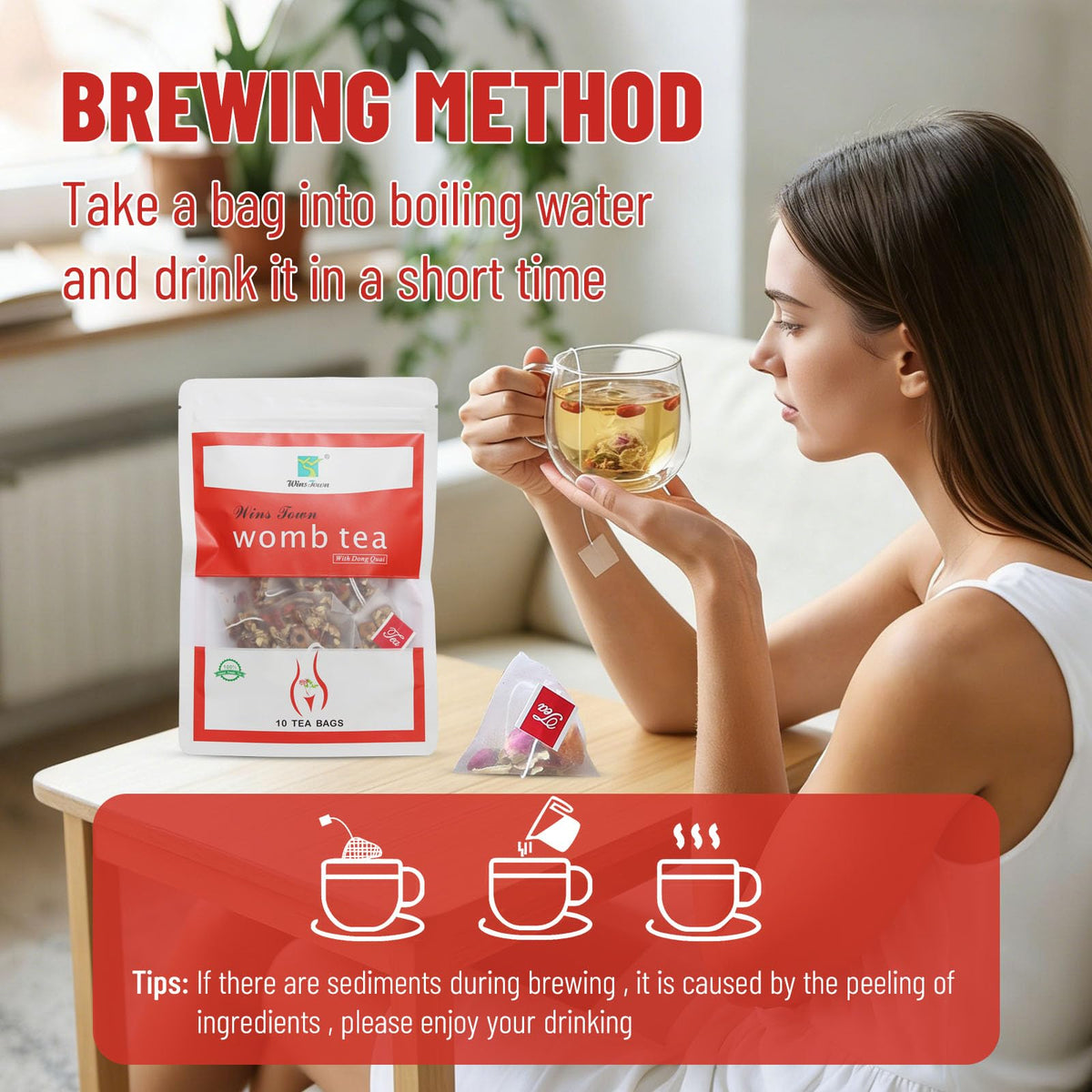Wins Town Womb Tea Herbal Tea for Women's Health - 10 Teabags - image 5