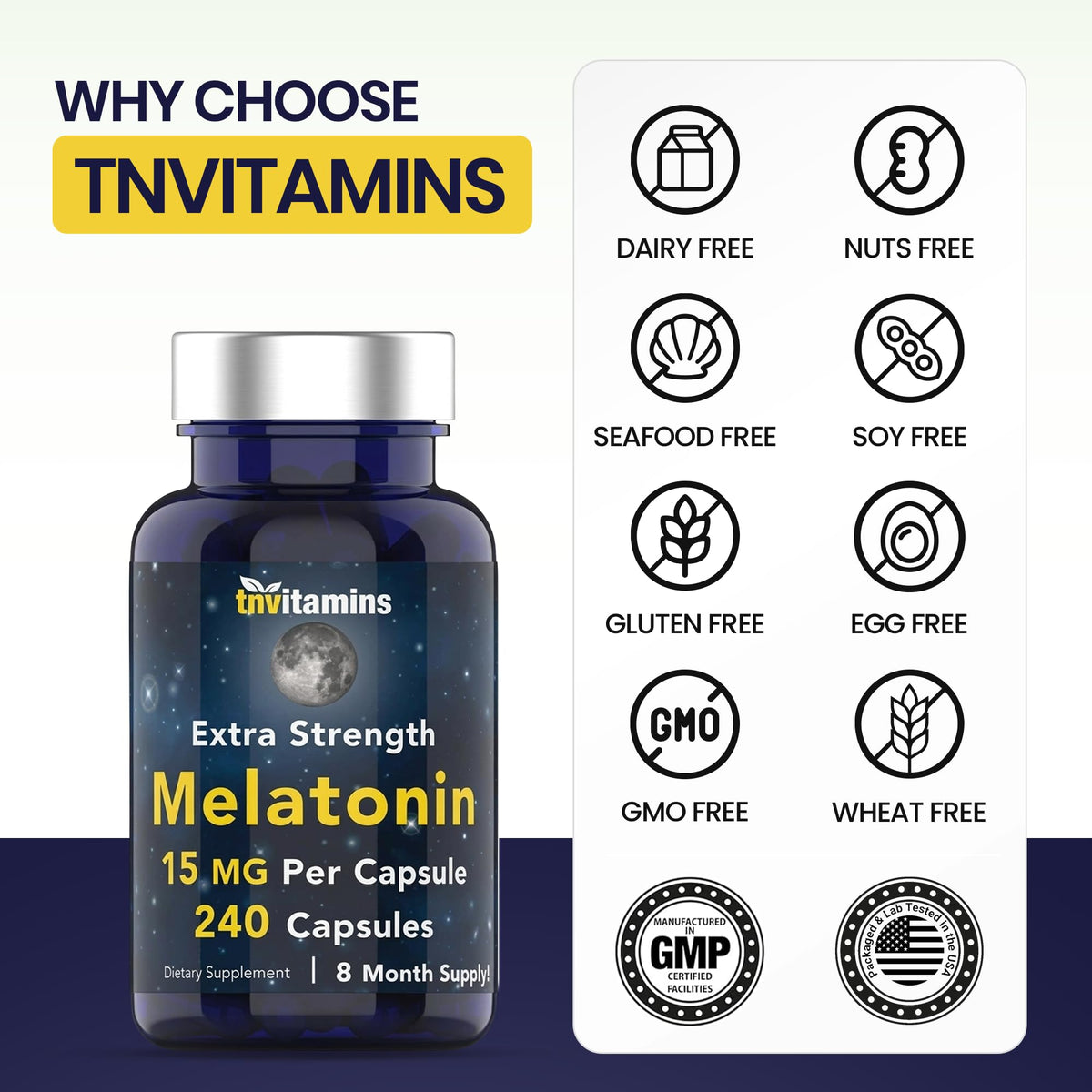 tnvitamins Melatonin 15 MG Sleep Support - 240 Capsules - image 6