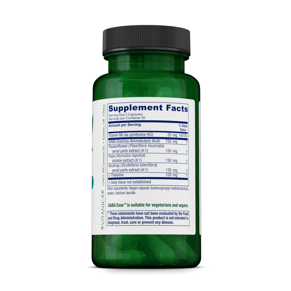 Vitanica GABA Ease, Relax with Vitamin B6 & L-Theanine, Vegan