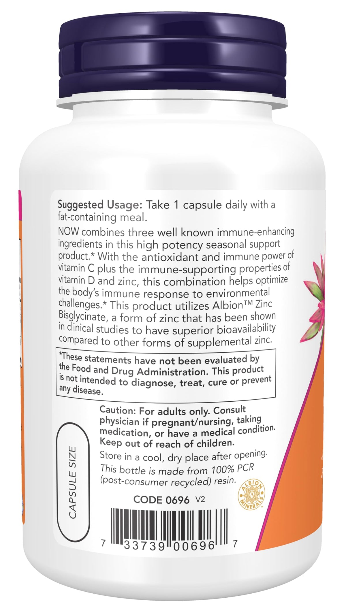 NOW Supplements C-1000 Zinc & D-3 Immune Support - 100 Vegetarian Capsules - image 3