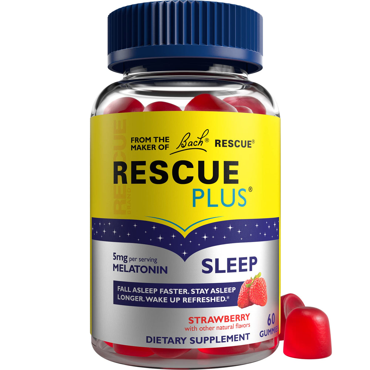 RESCUE PLUS Melatonin Sleep Gummies, Strawberry - 60 Count