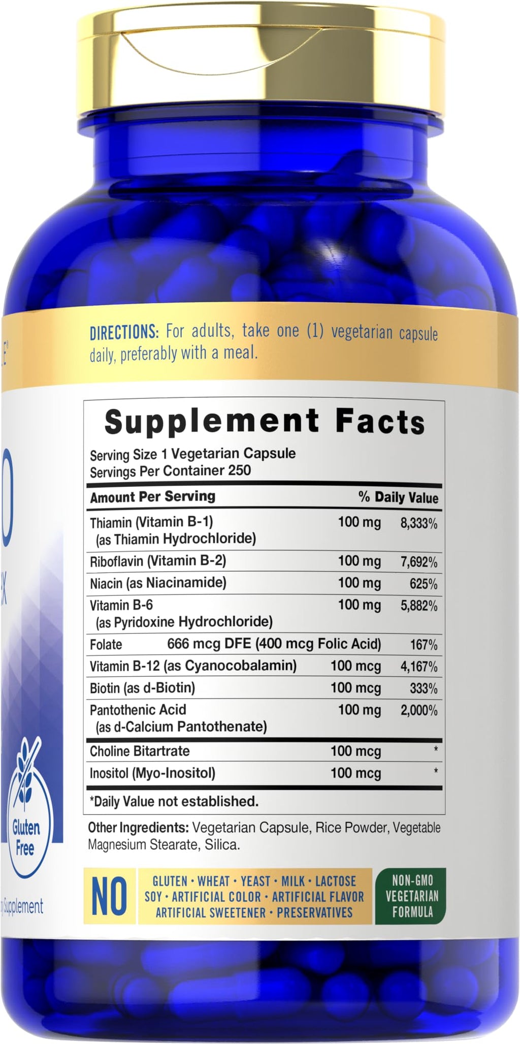 Carlyle B-100 Complex Vitamin B - 250 Vegetarian Capsules - image 2