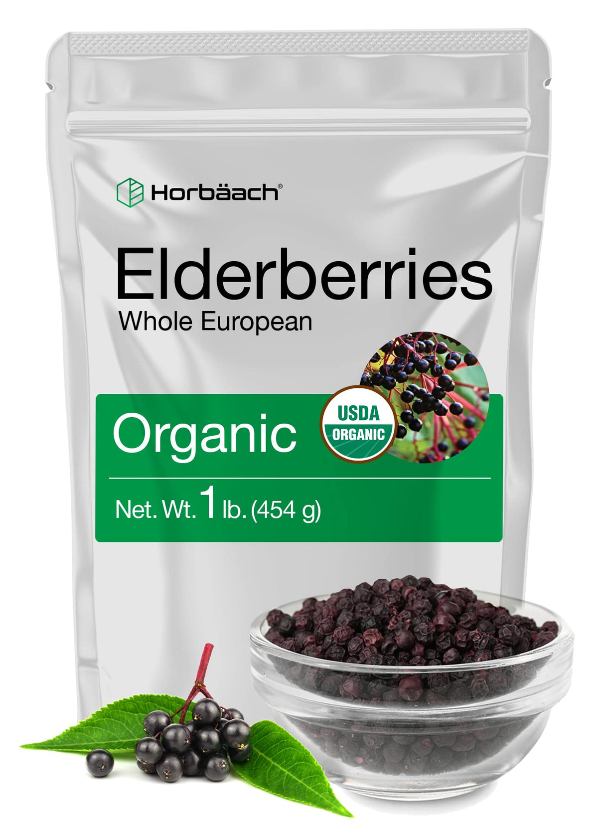 Horbäach Organic Dried Elderberries - 1 lb Bulk