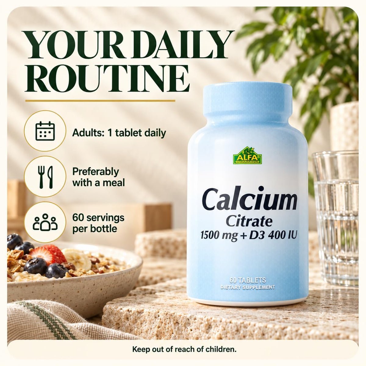ALFA VITAMINS Calcium 1500mg & Vitamin D3 Bone Support - 60 Tablets - image 7