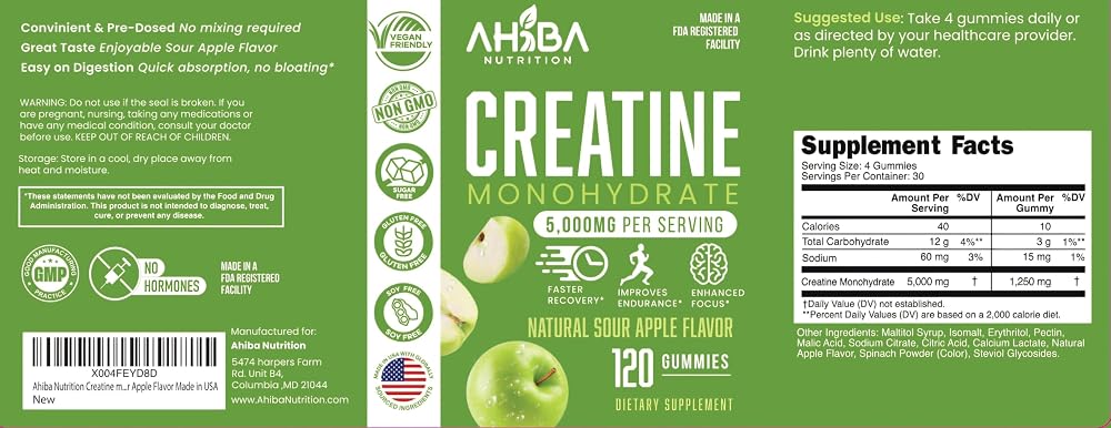 Ahiba Nutrition Creatine Monohydrate Gummies 5000mg - 120 Gummies - image 5