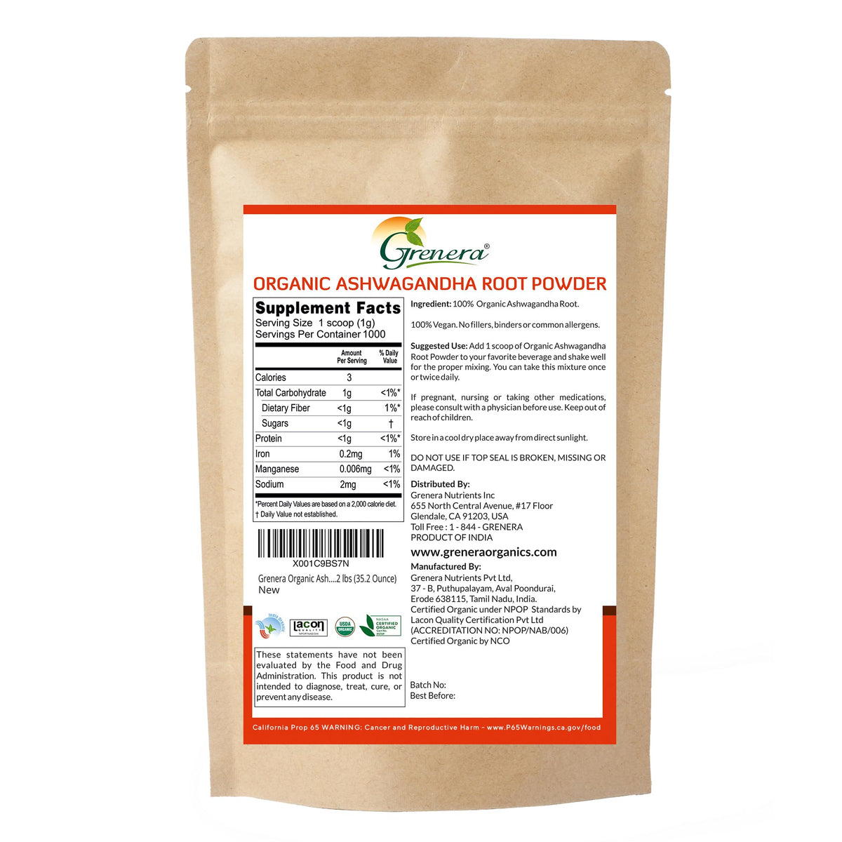 Grenera Organic Ashwagandha Root Powder - 1 kg - image 9