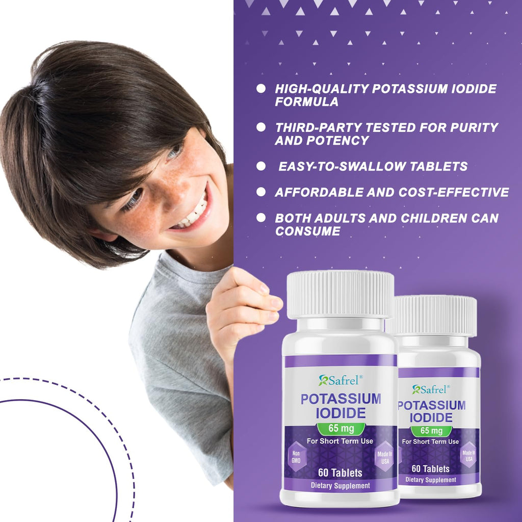 Safrel Potassium Iodide 65 mg Thyroid Support - 60 Tablets - image 3