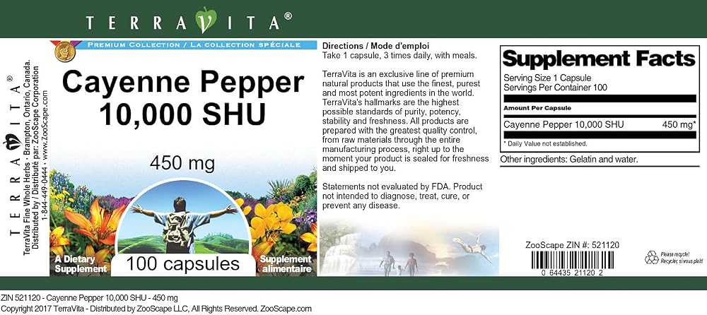 Terravita Cayenne Pepper 10,000 SHU - 450 mg (100 Capsules, ZIN: - image 3