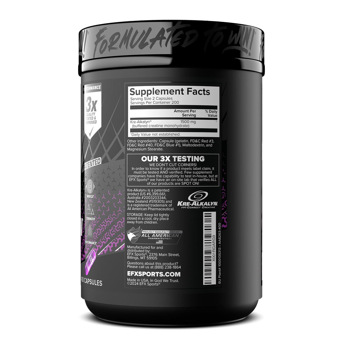 EFX Sports Kre-Alkalyn EFX pH-Correct Creatine - 400 Capsules - image 2