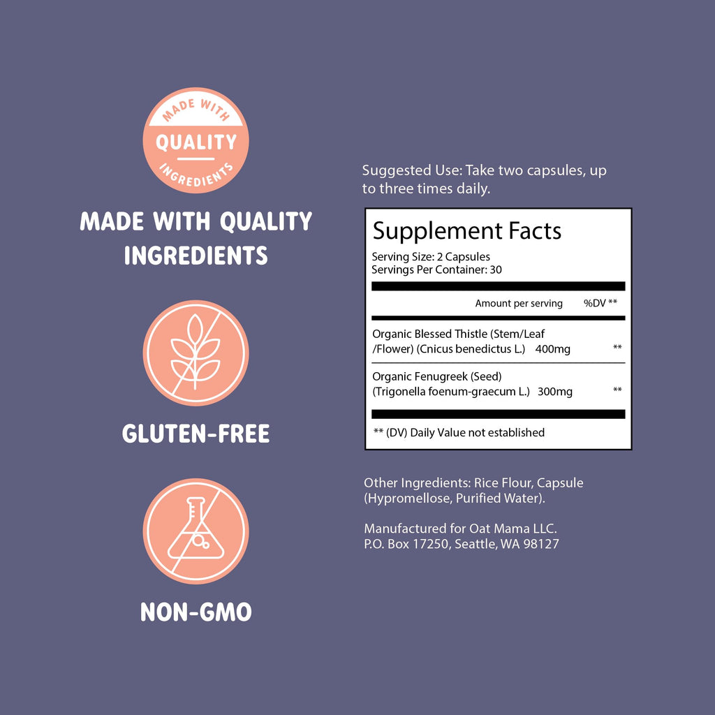 OAT MAMA Organic Lactation Supplement Blessed Thistle & Fenugreek - 60 Capsules - image 3