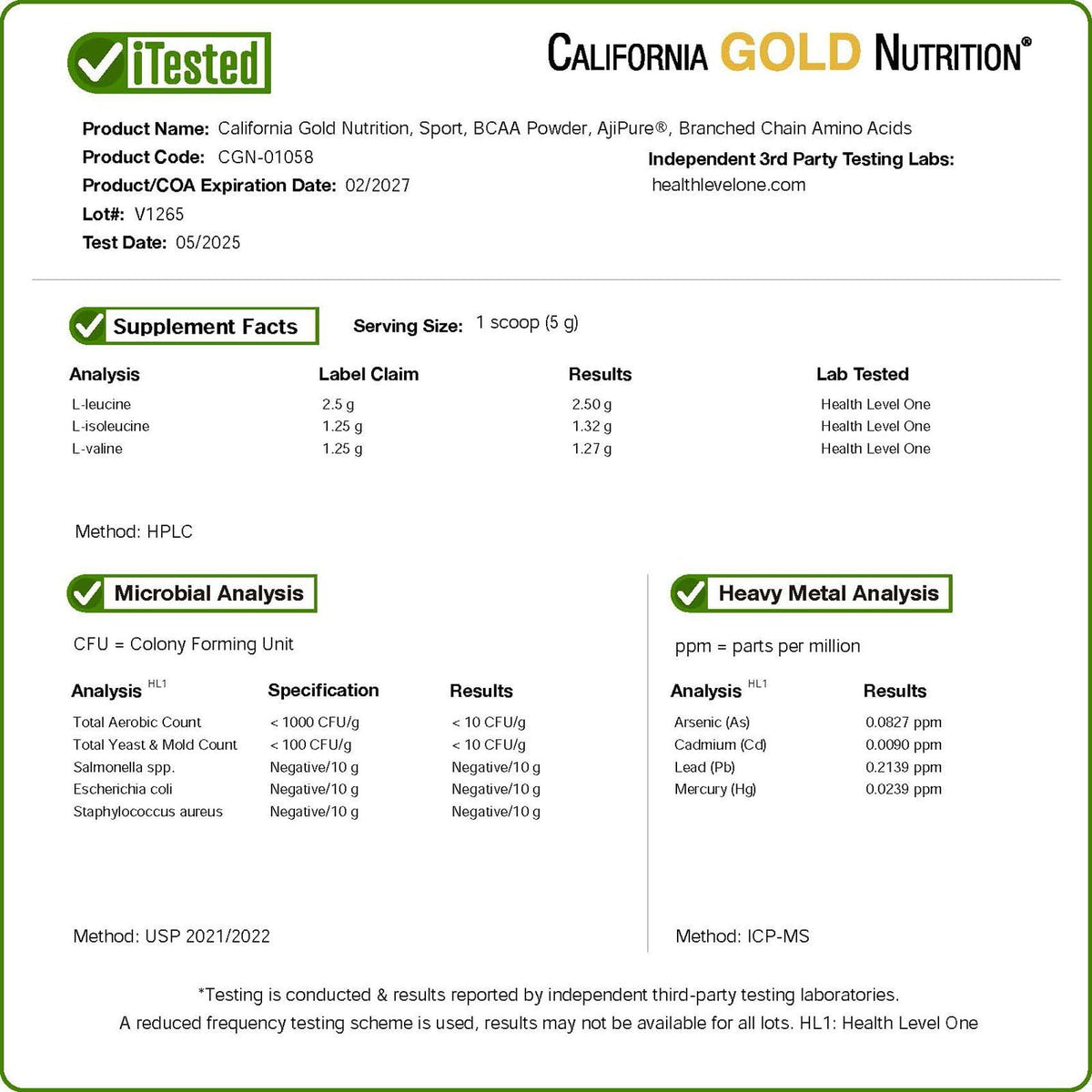 California Gold Nutrition Sport BCAA Powder - 1 lb - image 4