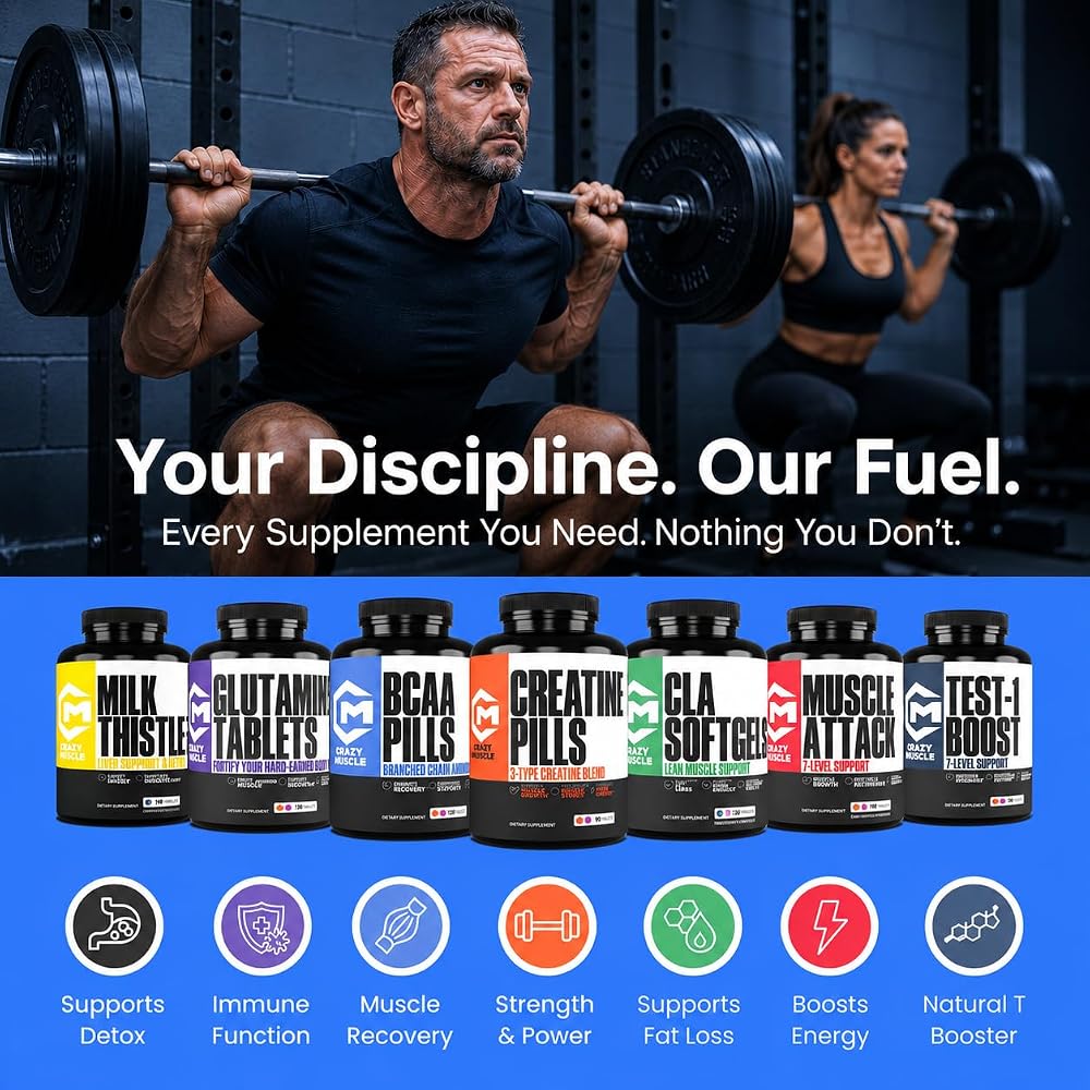 Crazy Muscle BCAA 3000mg 2:1:1 Branched-Chain Amino Acids - 120 Tablets - image 6