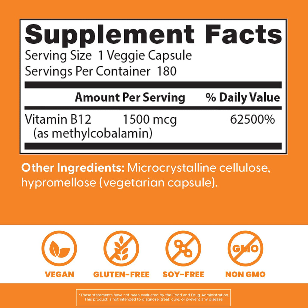 Doctor's BEST Vitamin B12 Methylcobalamin Energy Support - 180 Capsules - image 4
