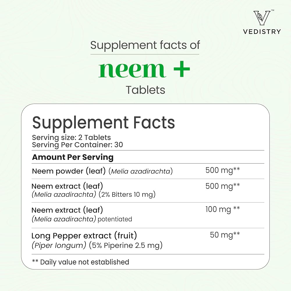 Vedistry Neem Supplements 1100mg for Clear Skin - 60 Tablets - image 2