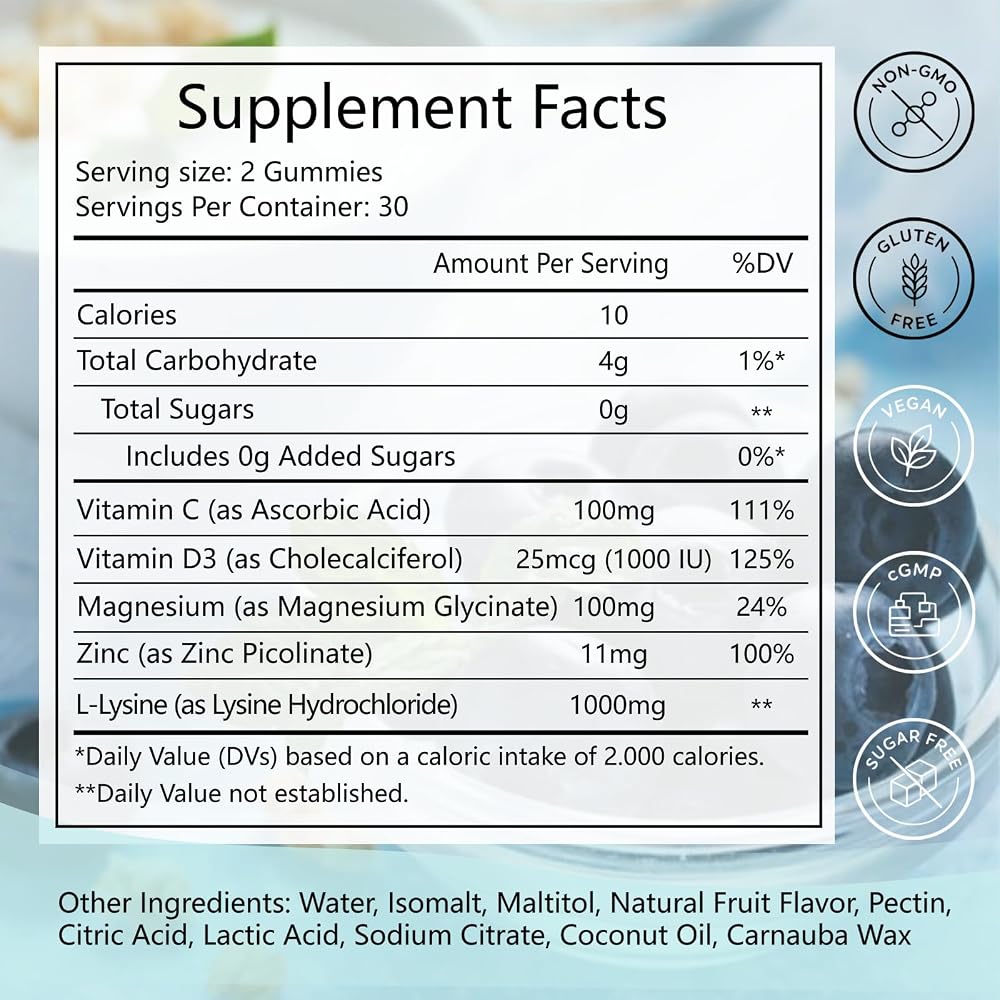 PYUNAFIT L-Lysine Gummies 1000mg 5-in-1 Formula - 60 Gummies - image 8
