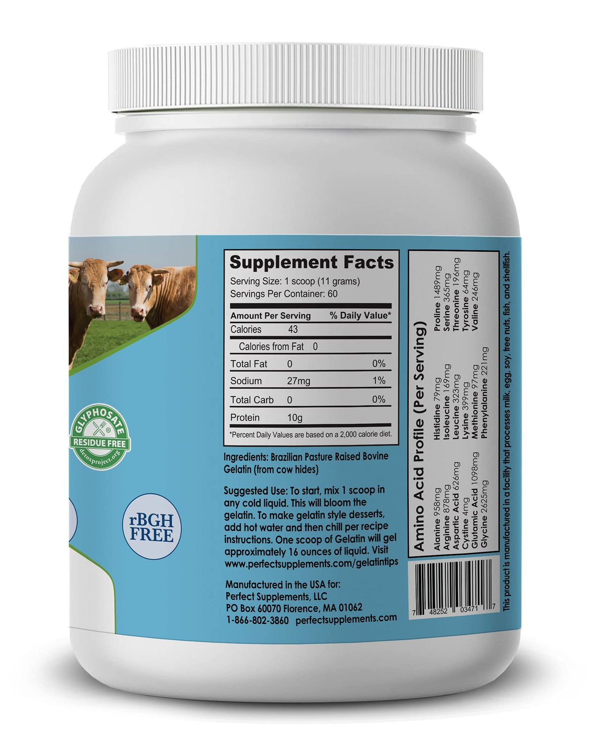 Perfect Supplements Bovine Gelatin Grass Fed Beef Powder - 60 Servings - image 3