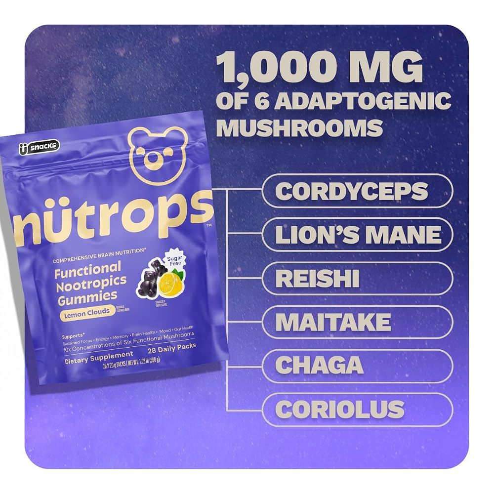Grüns Gruns Nutrops, Functional Nootropics Mushroom Gummies, Herbal