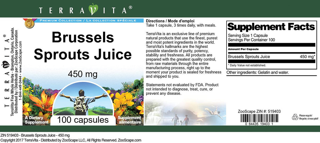 Terravita Brussels Sprouts Juice - 450 mg (100 Capsules, ZIN: 519403)