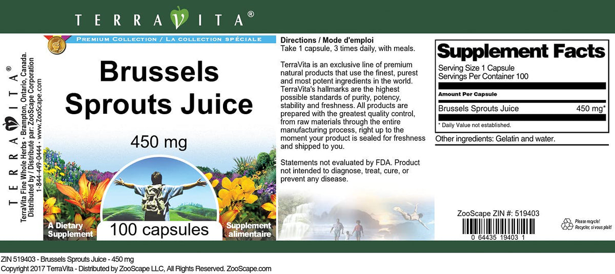 Terravita Brussels Sprouts Juice - 450 mg (100 Capsules, ZIN: 519403)