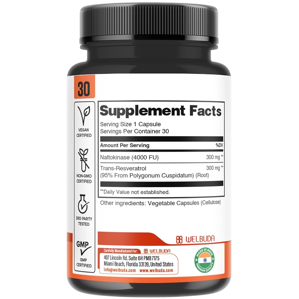 WELBUDA Nattokinase Supplement with Trans-Resveratrol - 30 Capsules - image 8