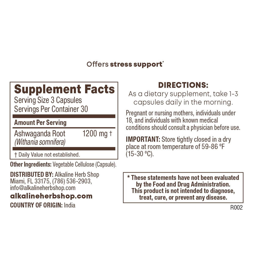 Alkaline Herb Ashwagandha Supplement Whole Root - 90 Capsules - image 2