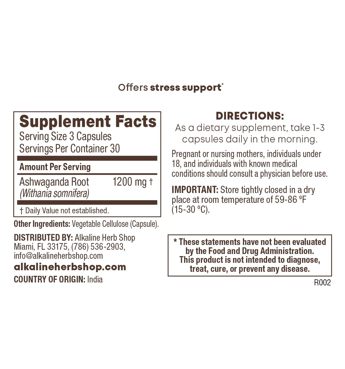 Alkaline Herb Ashwagandha Supplement Whole Root - 90 Capsules - image 2