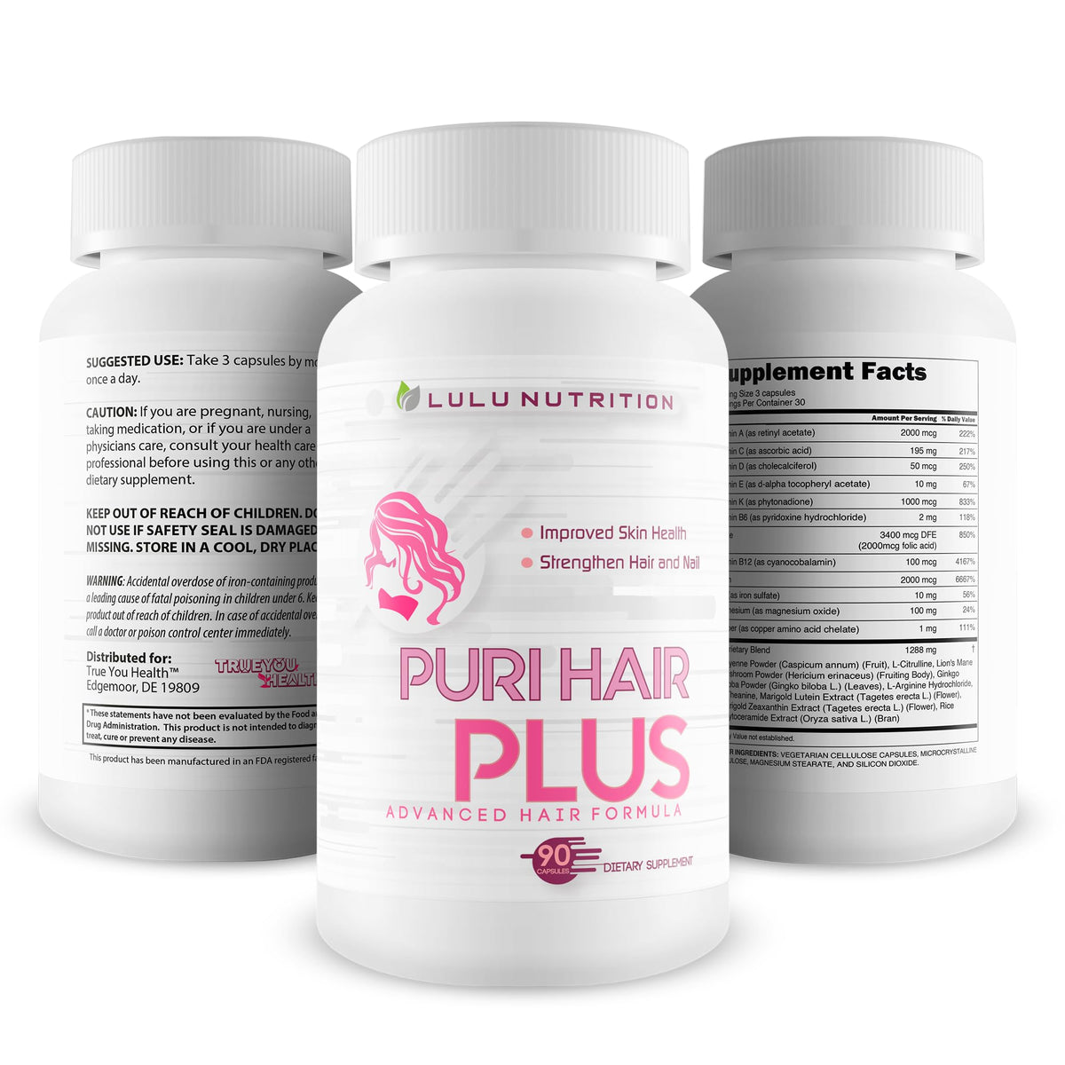 Lulu Nutrition Puri Hair Plus Advanced Hair Formula - 90 Capsules - image 4