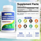Best Naturals Acetyl L-Carnitine Alpha Lipoic Acid 750 mg - 120 Capsules - image 2