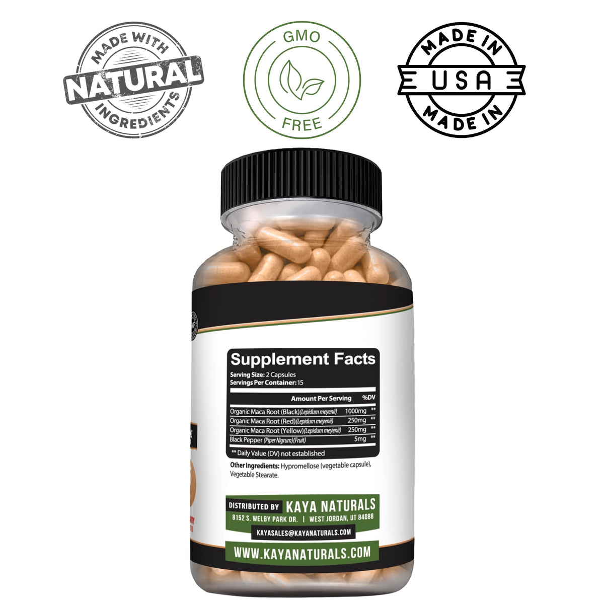 Kaya Naturals MACA Plus - Maca Root Capsules for Women and Men