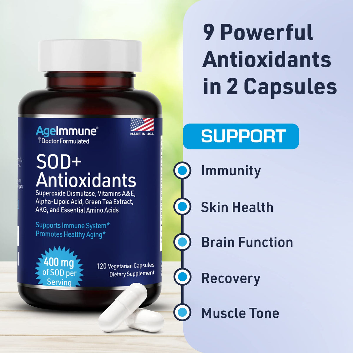 AgeImmune SOD Antioxidants Complex Healthy Aging Supplement
