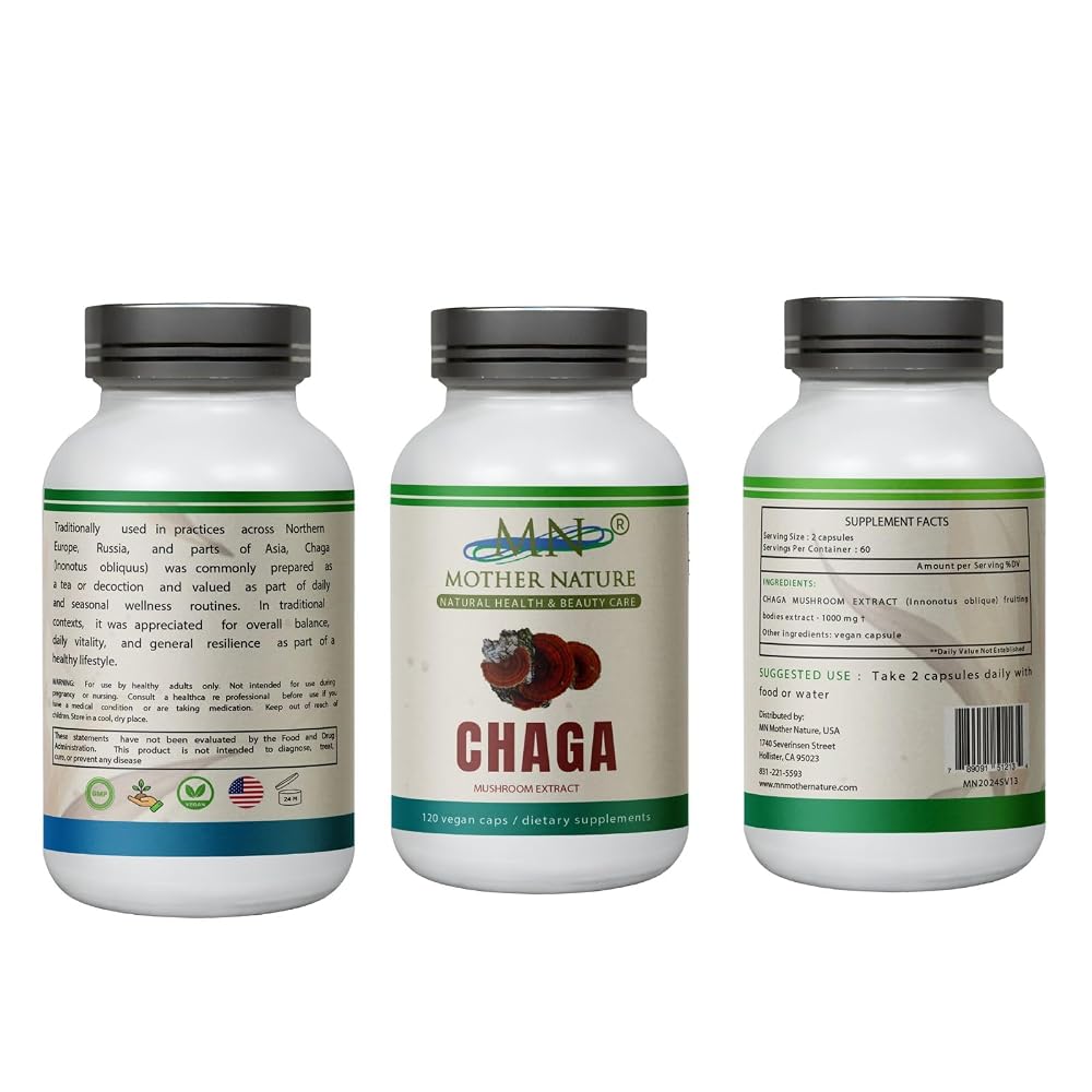 MN Mother Nature Chaga Mushroom Extract 1000mg - 120 Vegan Capsules - image 2