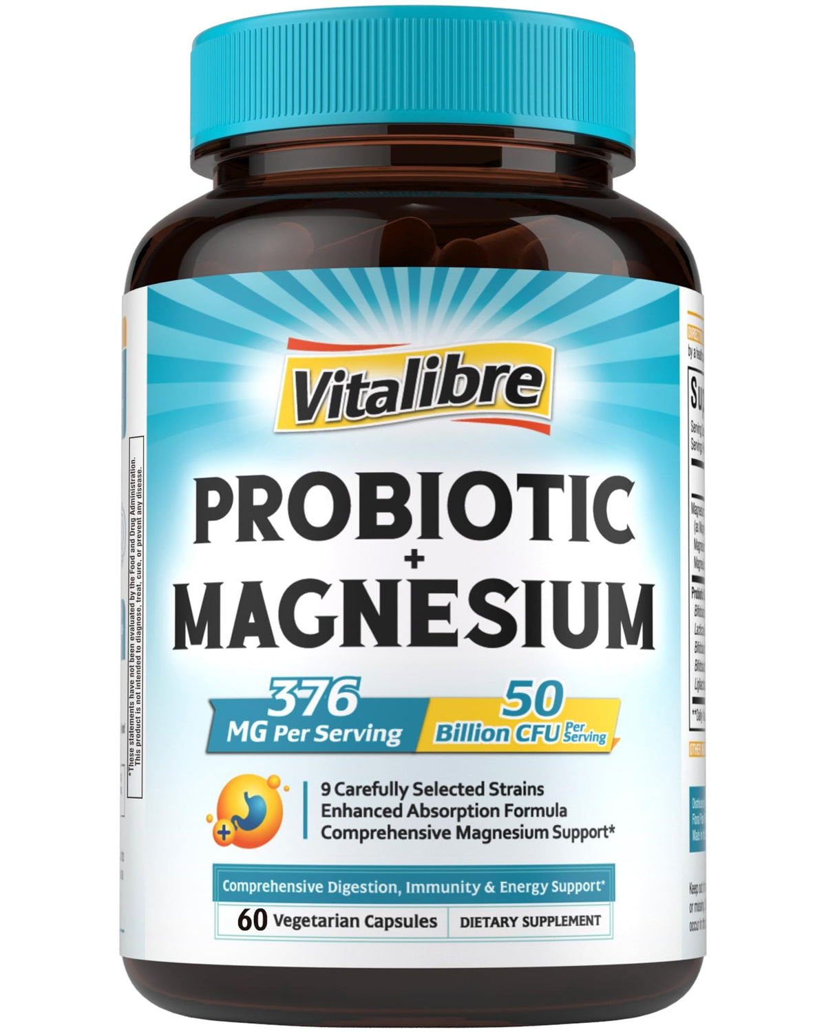 Vitalibre Probiotic with Magnesium 50 Billion CFU - 60 Capsules
