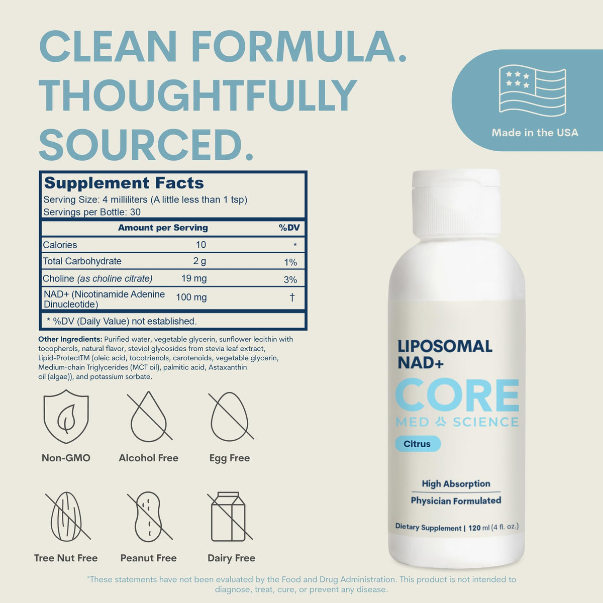 Core Med Science NAD+ Supplement Liposomal Liquid 100mg - 4 Fl Oz - image 3