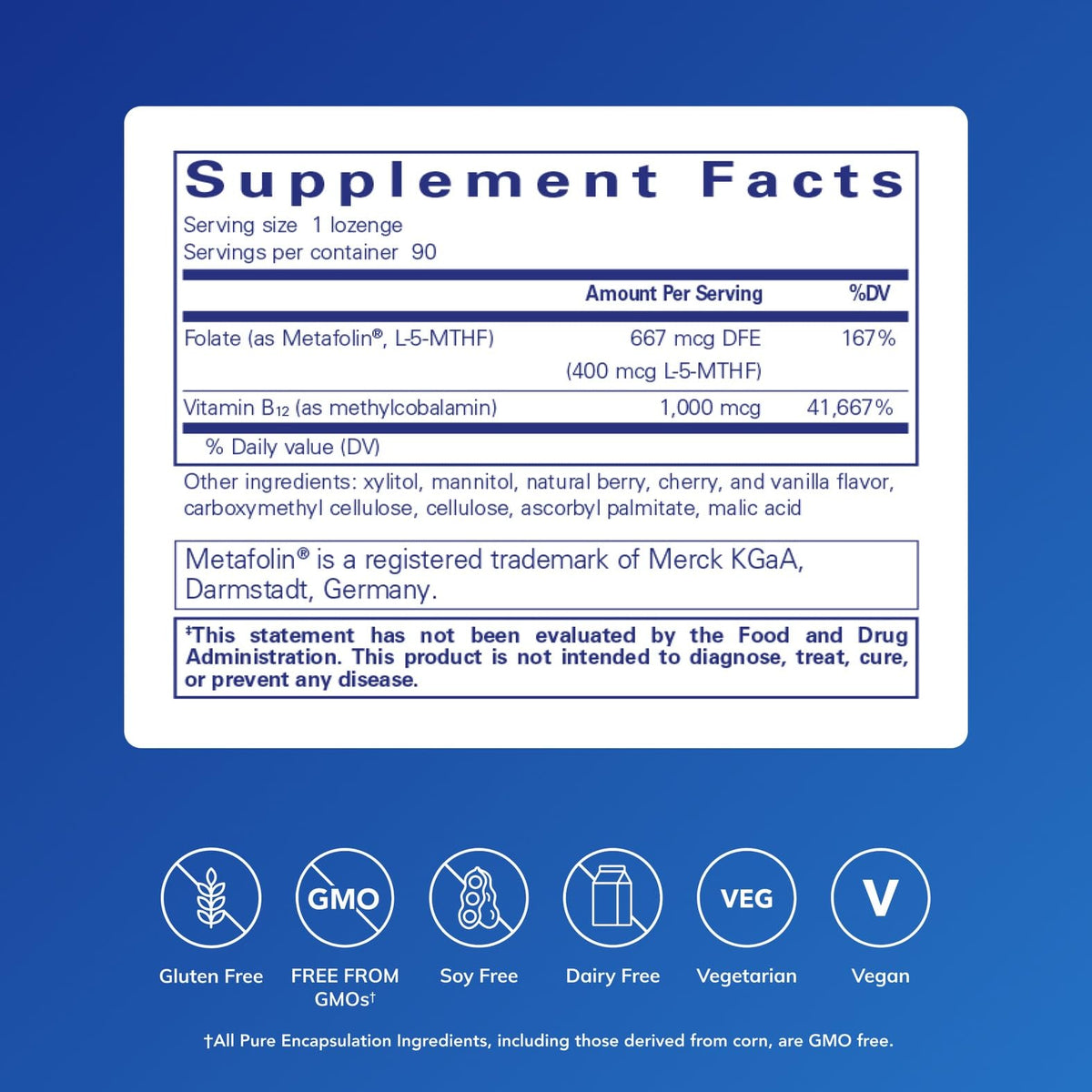 Pure Encapsulations PureMelt B12 Folate - 90 Lozenges - image 2