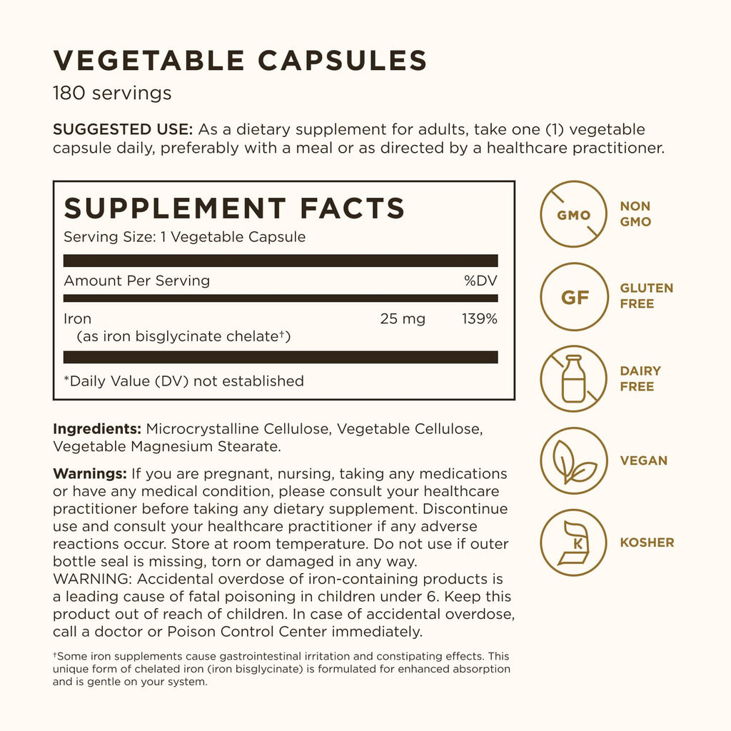 Solgar Gentle Iron 25mg - 180 Vegetable Capsules - image 3