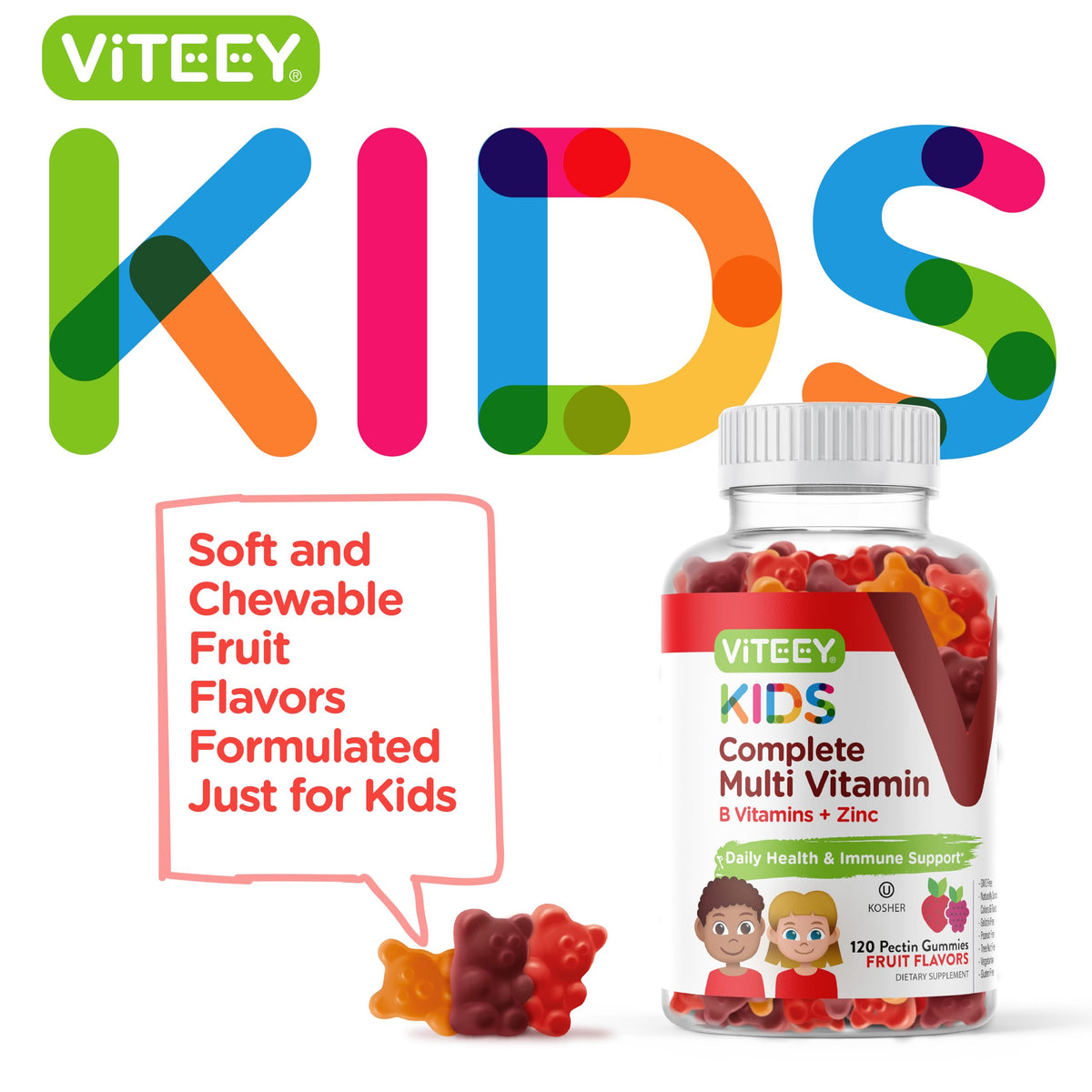 Viteey Kids Complete Multi Vitamin Gummy with Zinc Plus B Vitamins