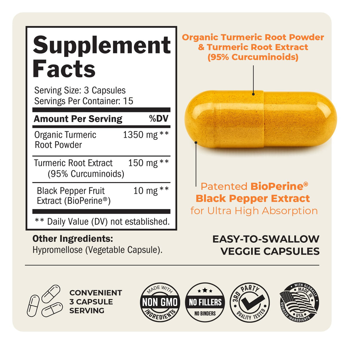 BioSchwartz Turmeric Curcumin with Black Pepper Extract 1500mg - 45 Capsules - image 4