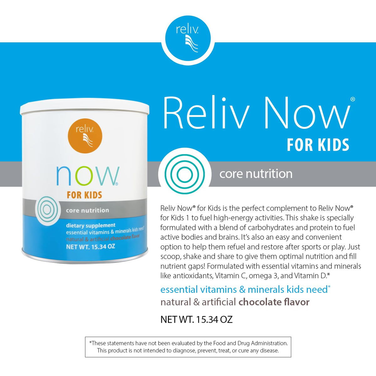 RELIV Now for Kids Chocolate Nutritional Shake - 15 Servings - image 3