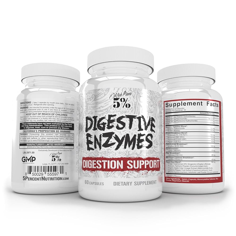 5% Nutrition Digestive Enzymes with Vitamin B Energy Complex - 60 Capsules - image 2