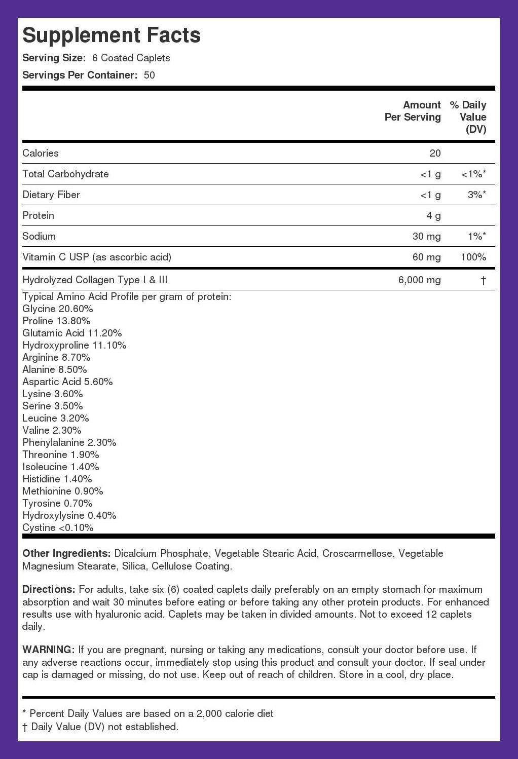Piping Rock Collagen Peptides with Vitamin C 6000mg - 300 Caplets - image 7