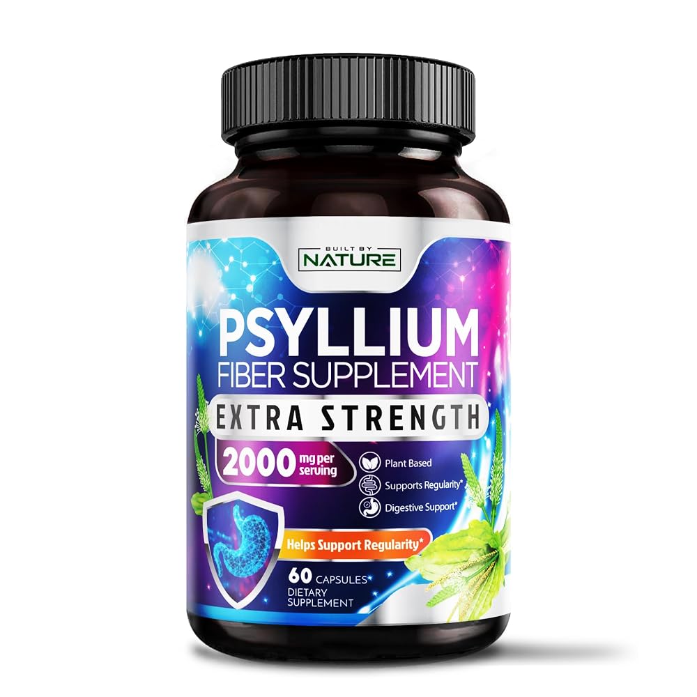 Built by Nature Psyllium Husk Capsules 1500mg Fiber Supplement