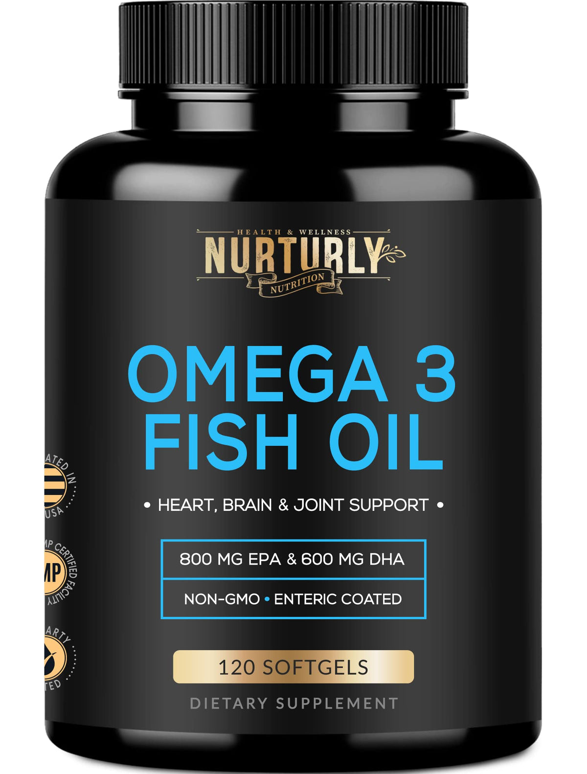 NURTURLY Omega 3 Fish Oil 2000mg Enteric Coated - 120 Softgels