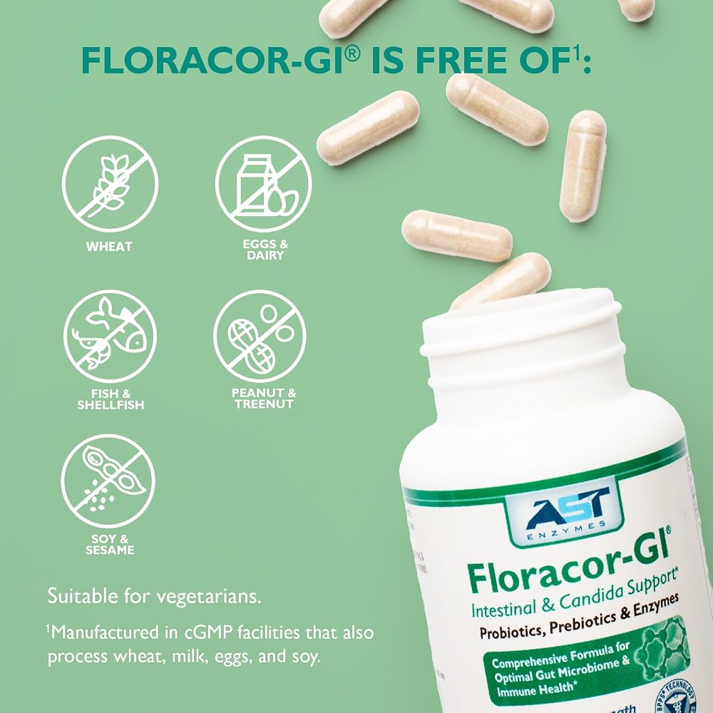 AST Enzymes Floracor Probiotic & Enzyme Formula - 60 Vegetarian Capsules - image 7