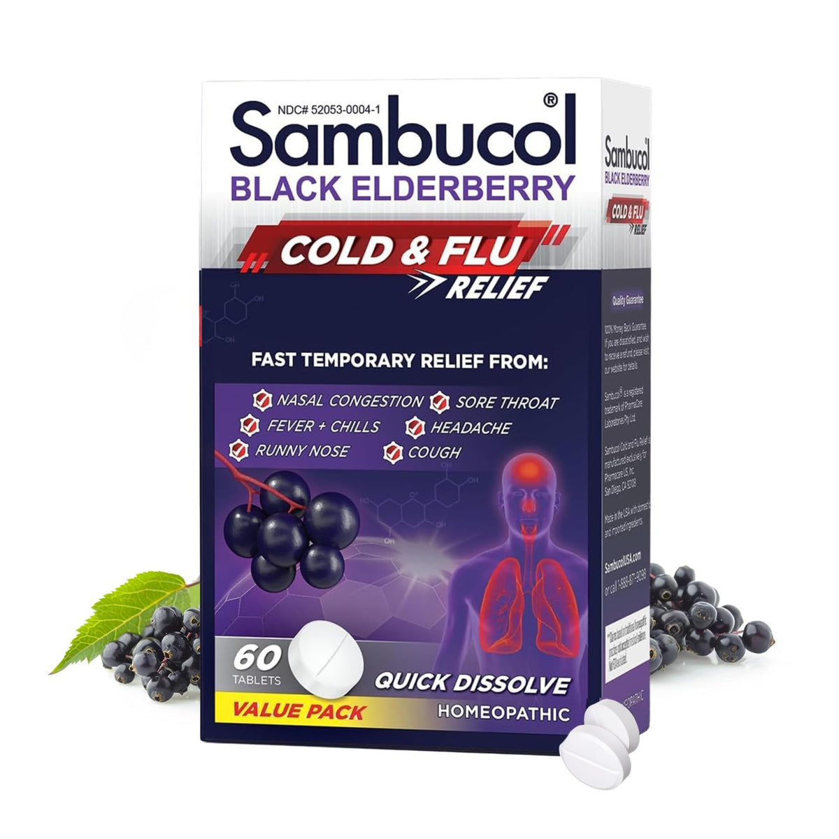 Sambucol Cold and Flu Relief Quick-Dissolving Tablets - 60 Count